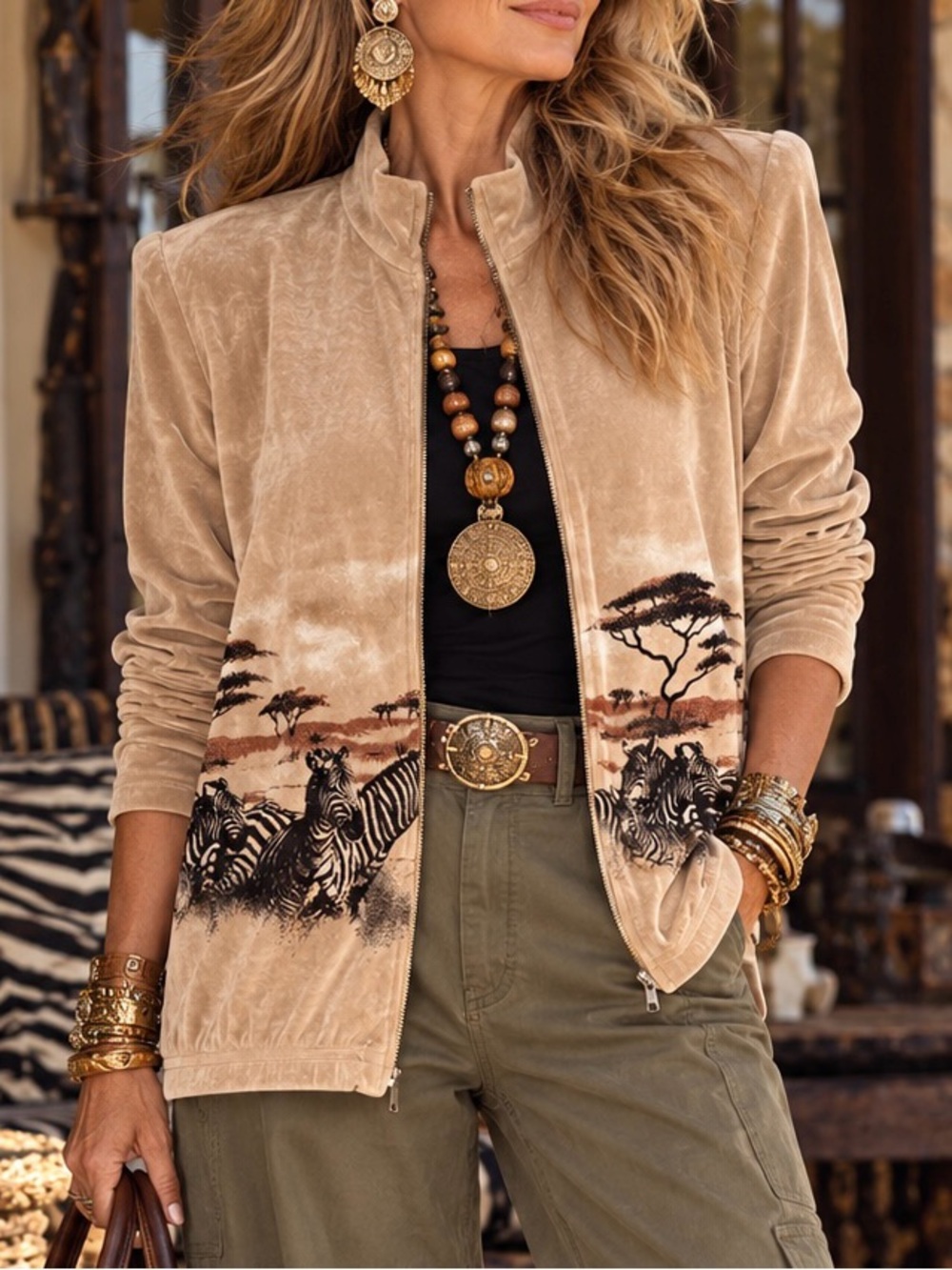 Vintage 90s Picadilly Zebra Safari Jacket M Acetate Maximalist Canada Y2K